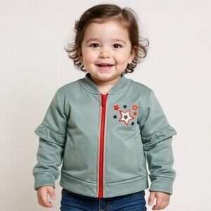 Monkey Bars grey fleece hoodie girls red zipper stars on left side size 4